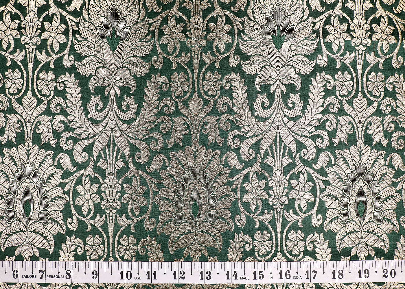 Bottle Green Banarasi Brocade Fabric With All Over Golden Zari Handloom 19494