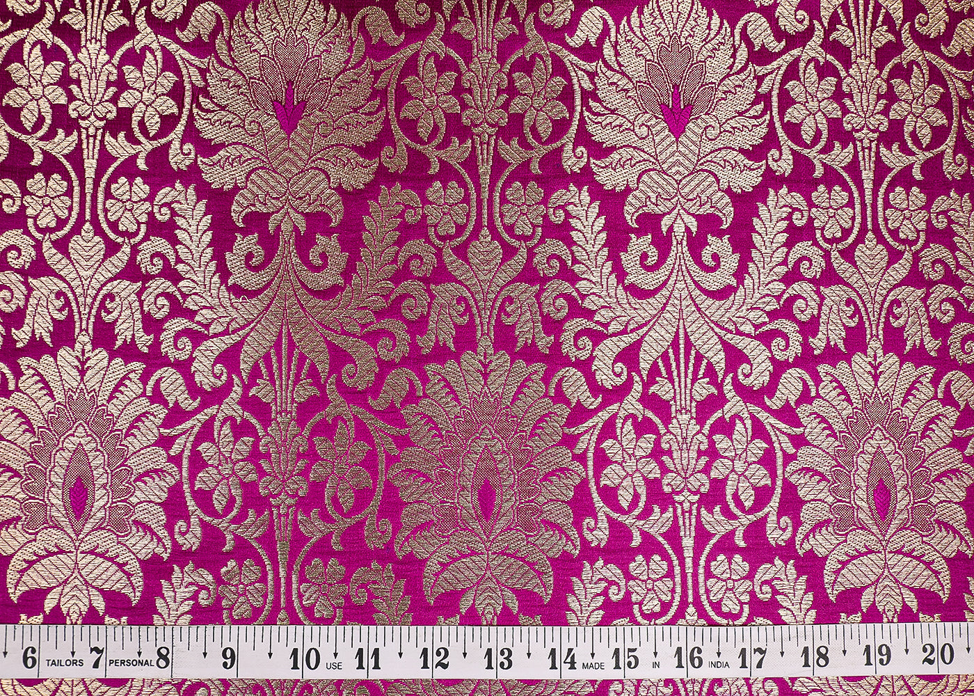 Purple Banarasi Brocade Fabric With All Over Golden Zari Handloom 19498