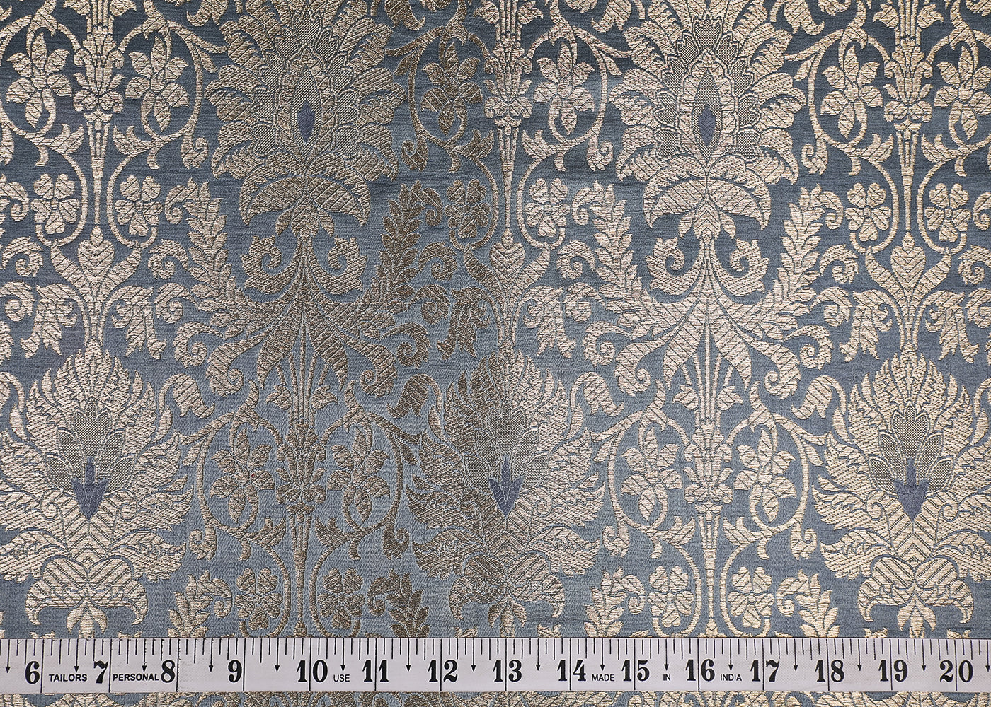 Grey Banarasi Brocade Fabric With All Over Golden Zari Handloom 19499