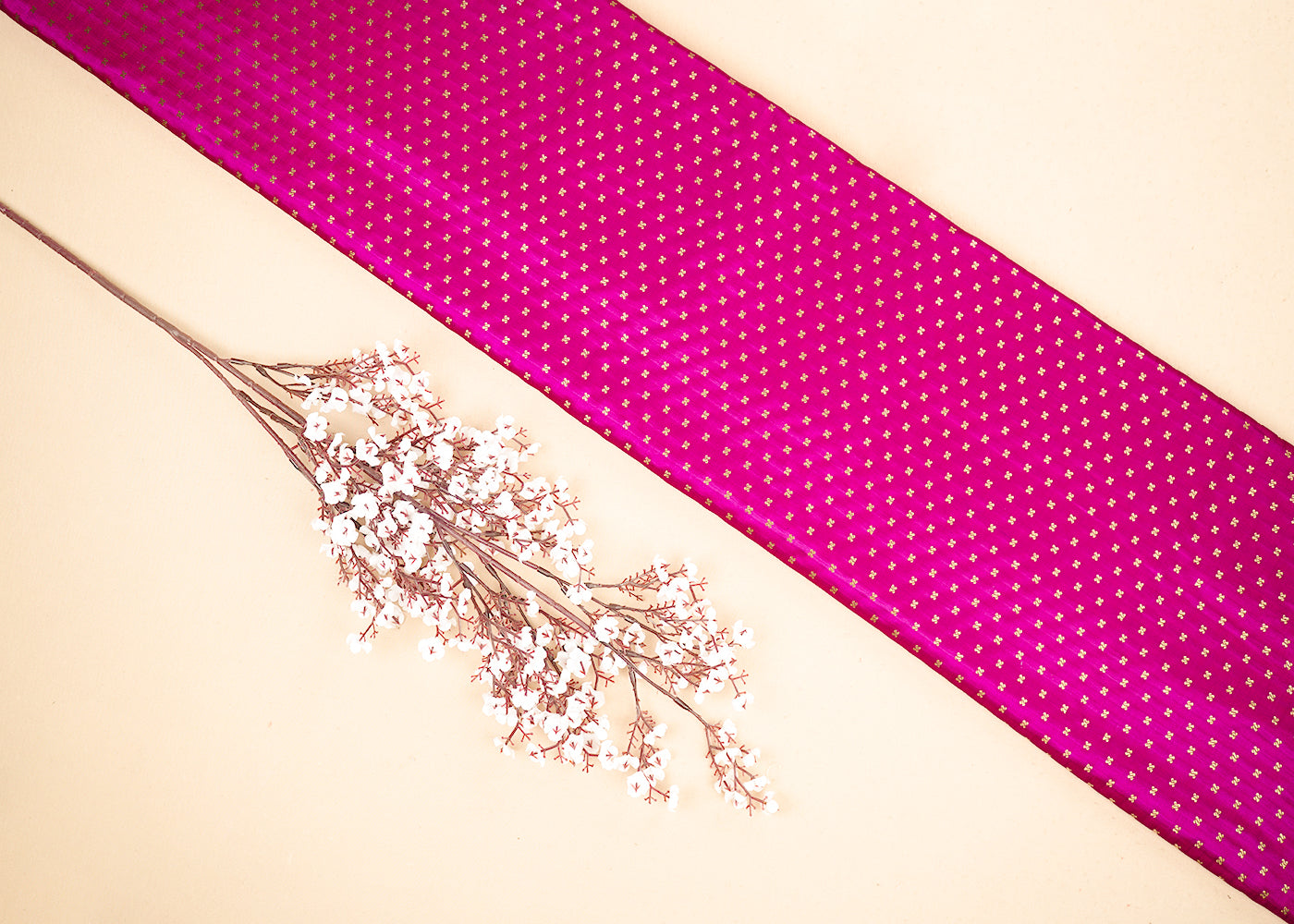 Pink Banarasi Brocade Fabric With All Over Golden Zari Handloom 19503