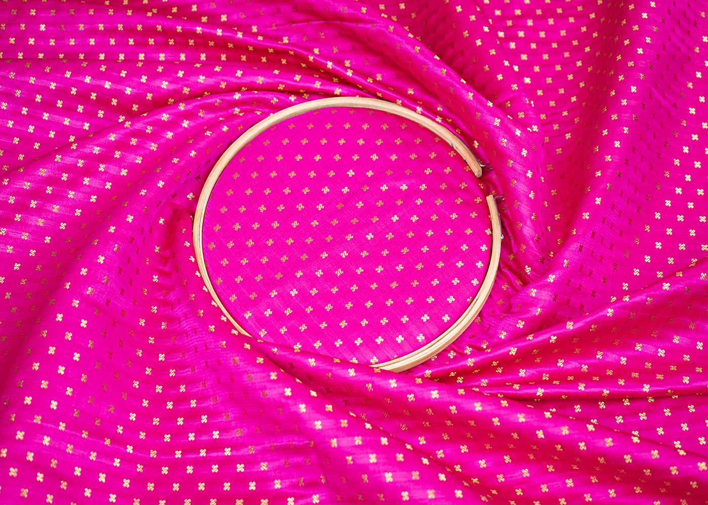 Pink Banarasi Brocade Fabric With All Over Golden Zari Handloom 19503