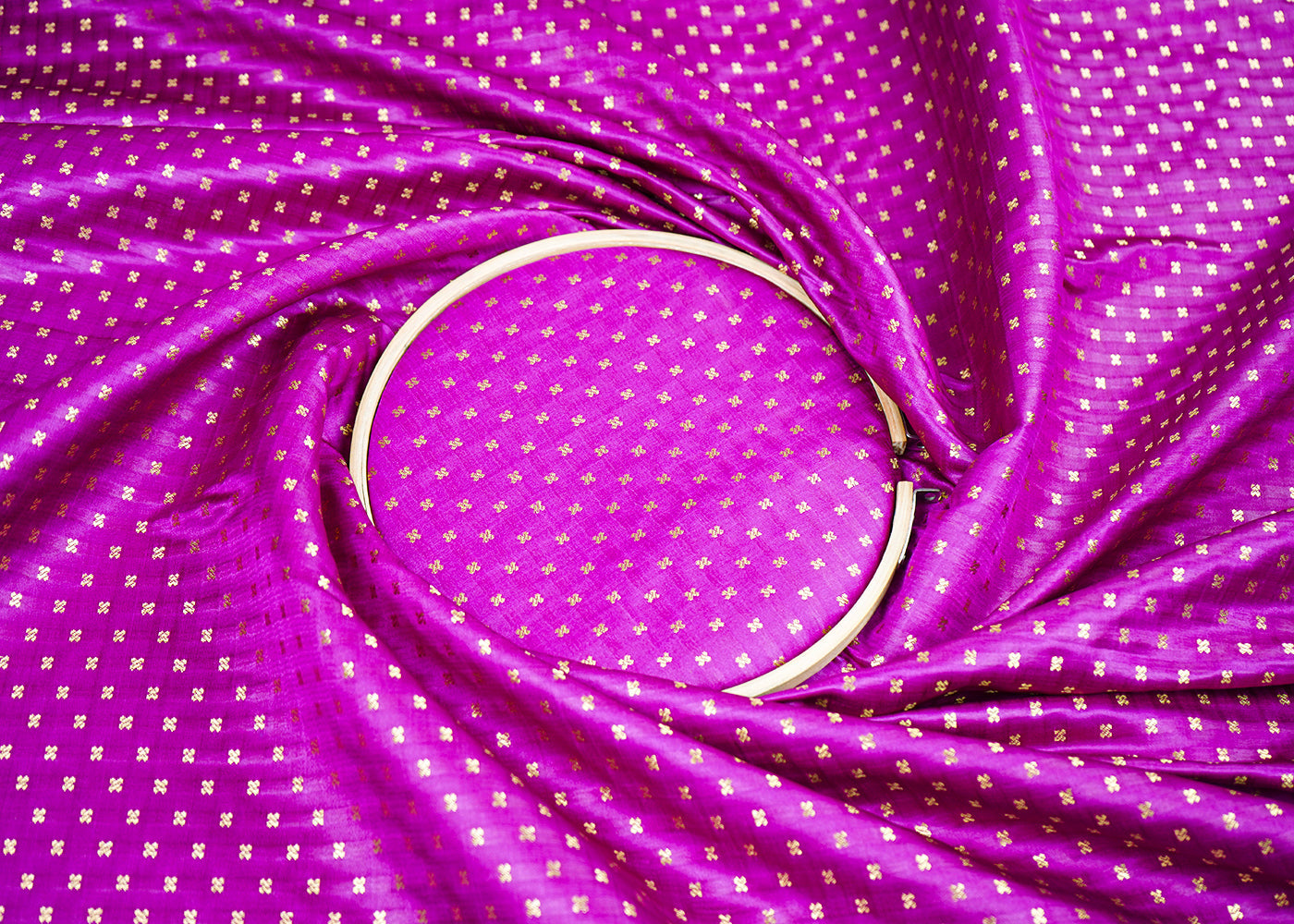 Purple Banarasi Brocade Fabric With All Over Golden Zari Handloom 19504