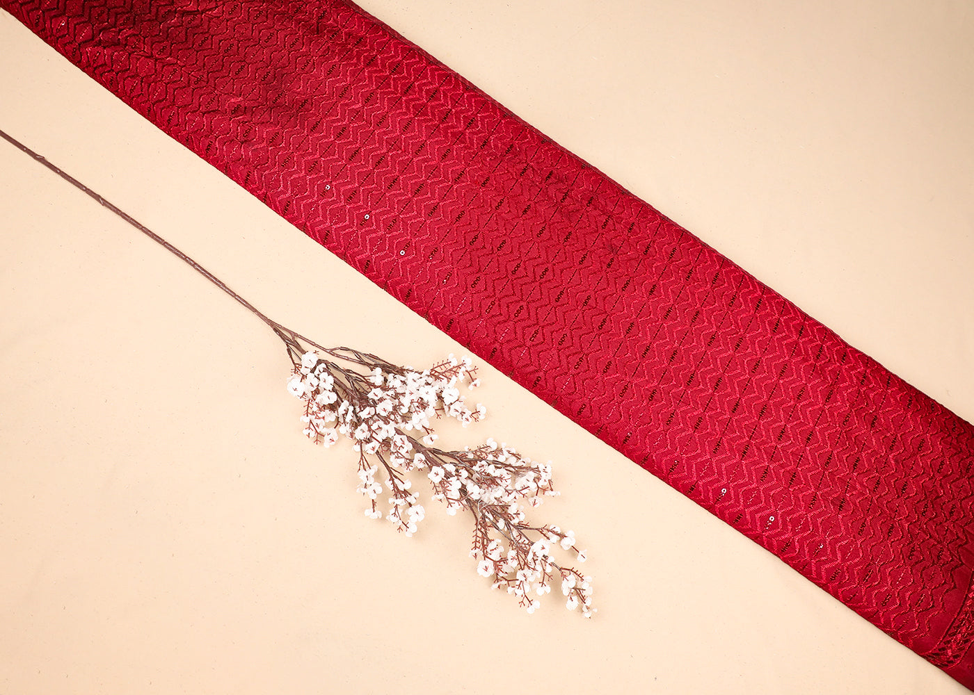 Maroon Upada Silk Fabric With All Over Thread And Sequins Work 19518