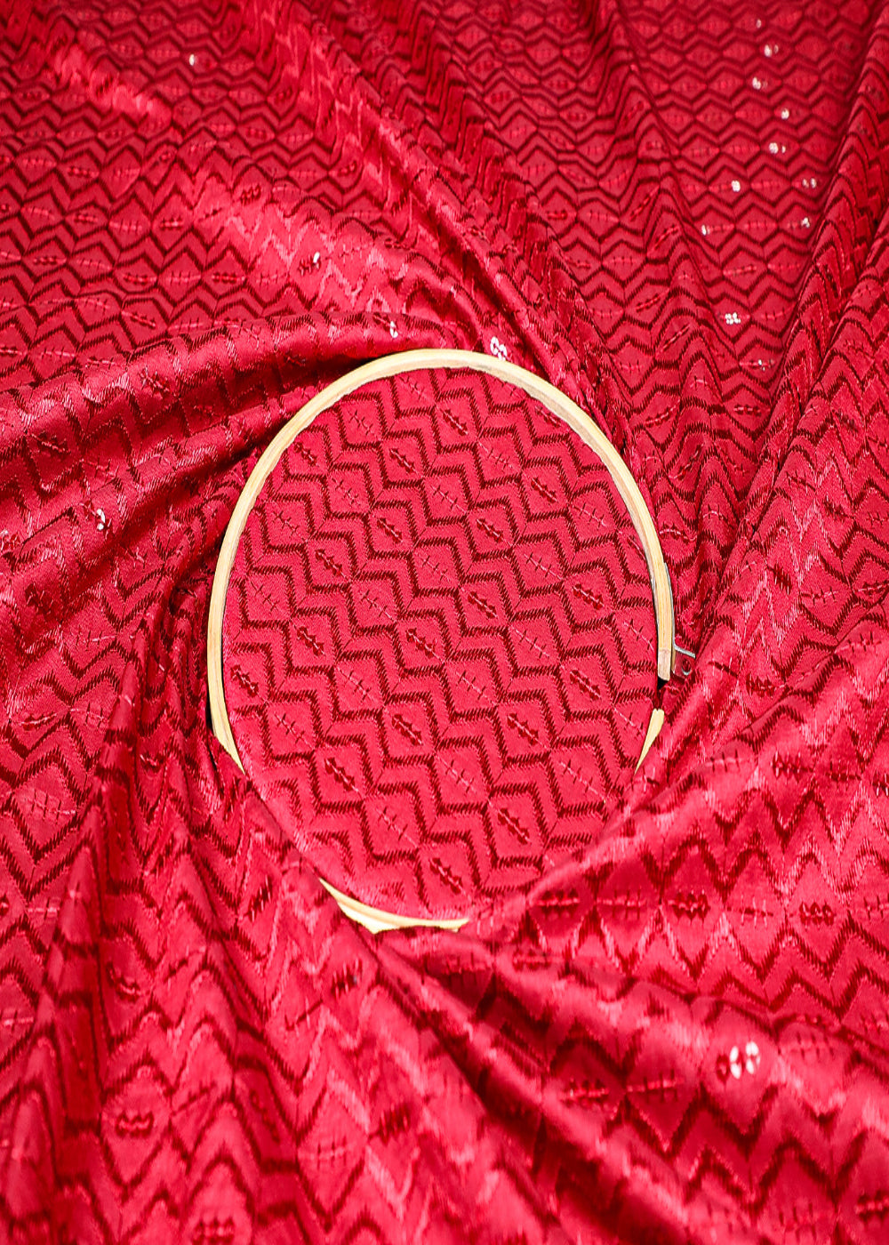 Maroon Silk Fabric With All Over Thread And Sequins Work 19518