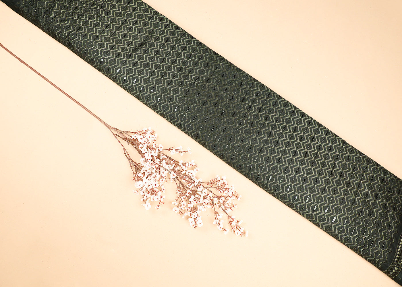 Mehendi Green Upada Silk Fabric With All Over Thread And Sequins Work 19519