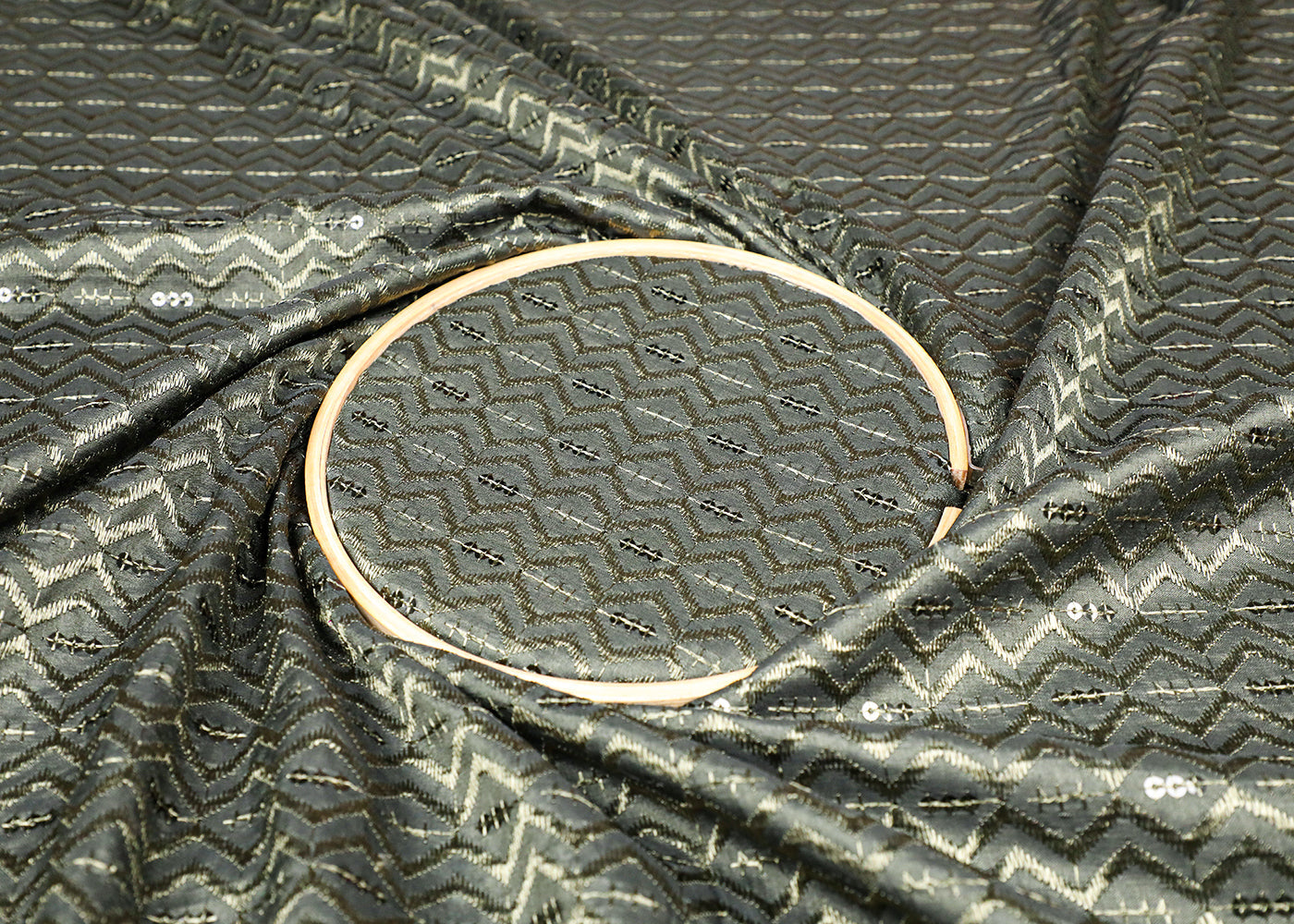 Mehendi Green Upada Silk Fabric With All Over Thread And Sequins Work 19519