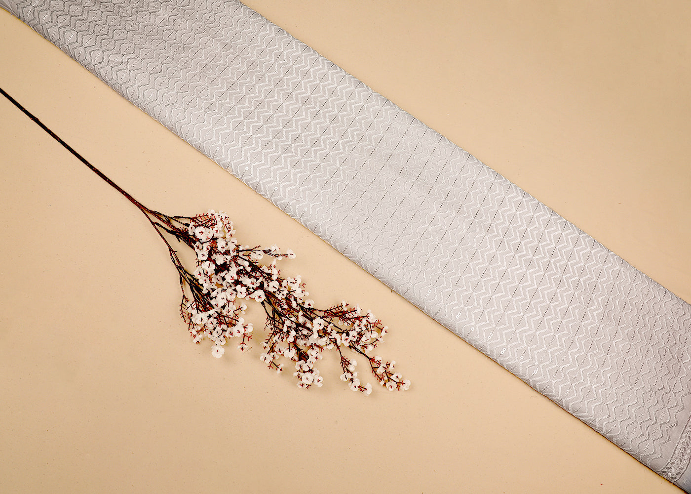 White Upada Silk Fabric With All Over Thread And Sequins Work 19520