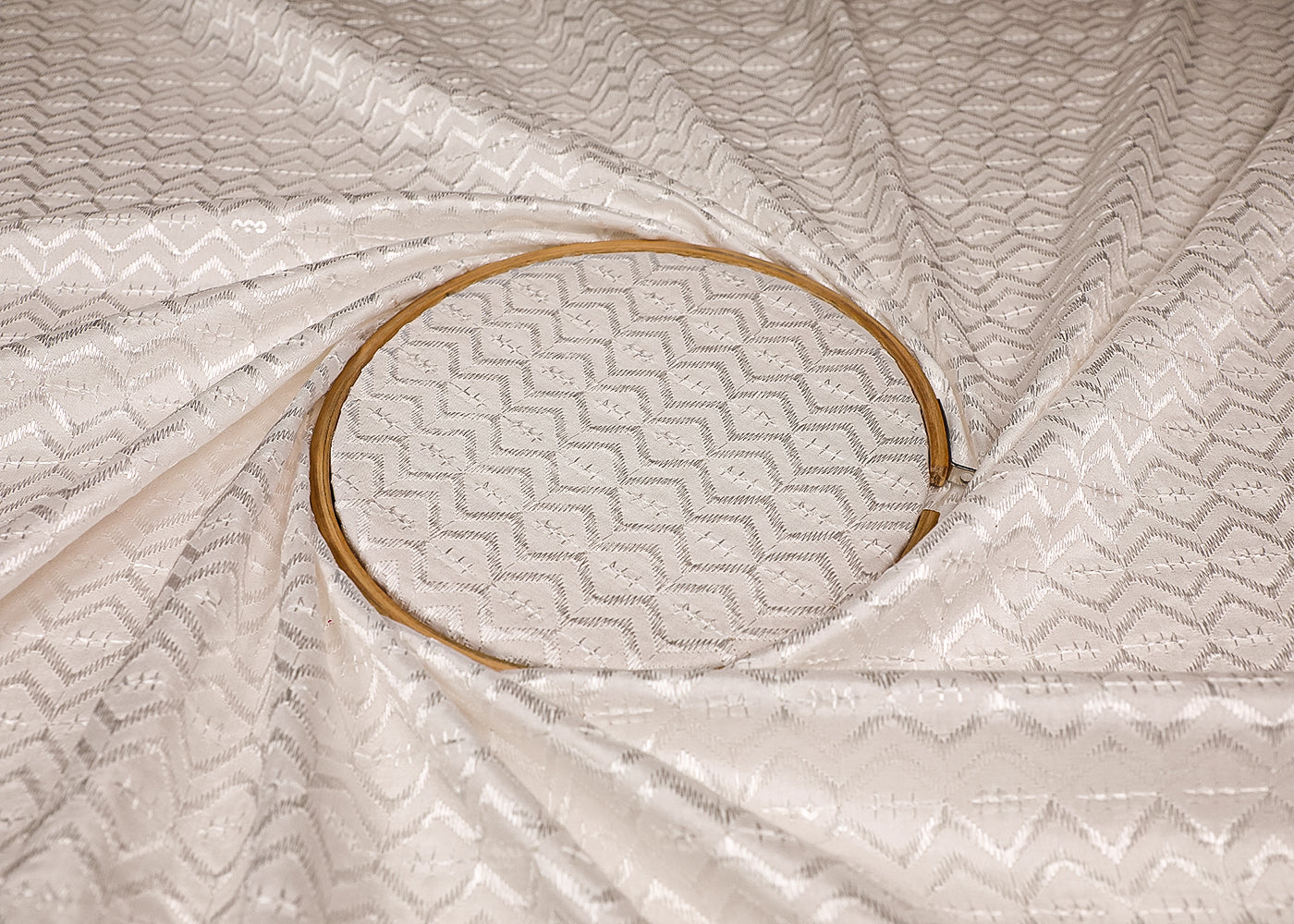 White Upada Silk Fabric With All Over Thread And Sequins Work 19520