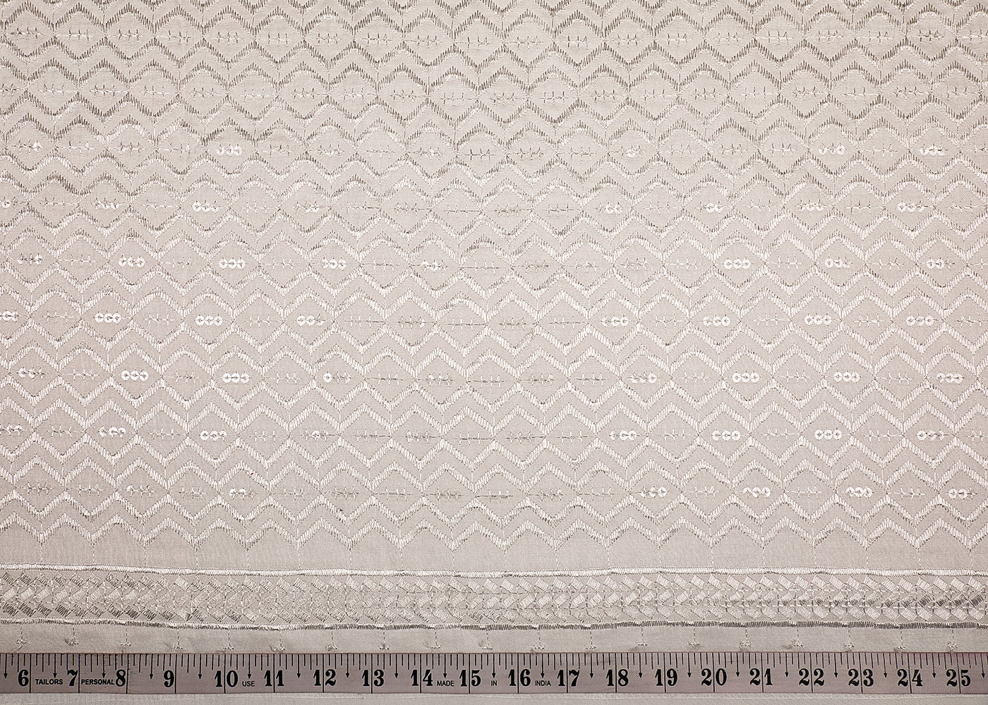 White Upada Silk Fabric With All Over Thread And Sequins Work 19520