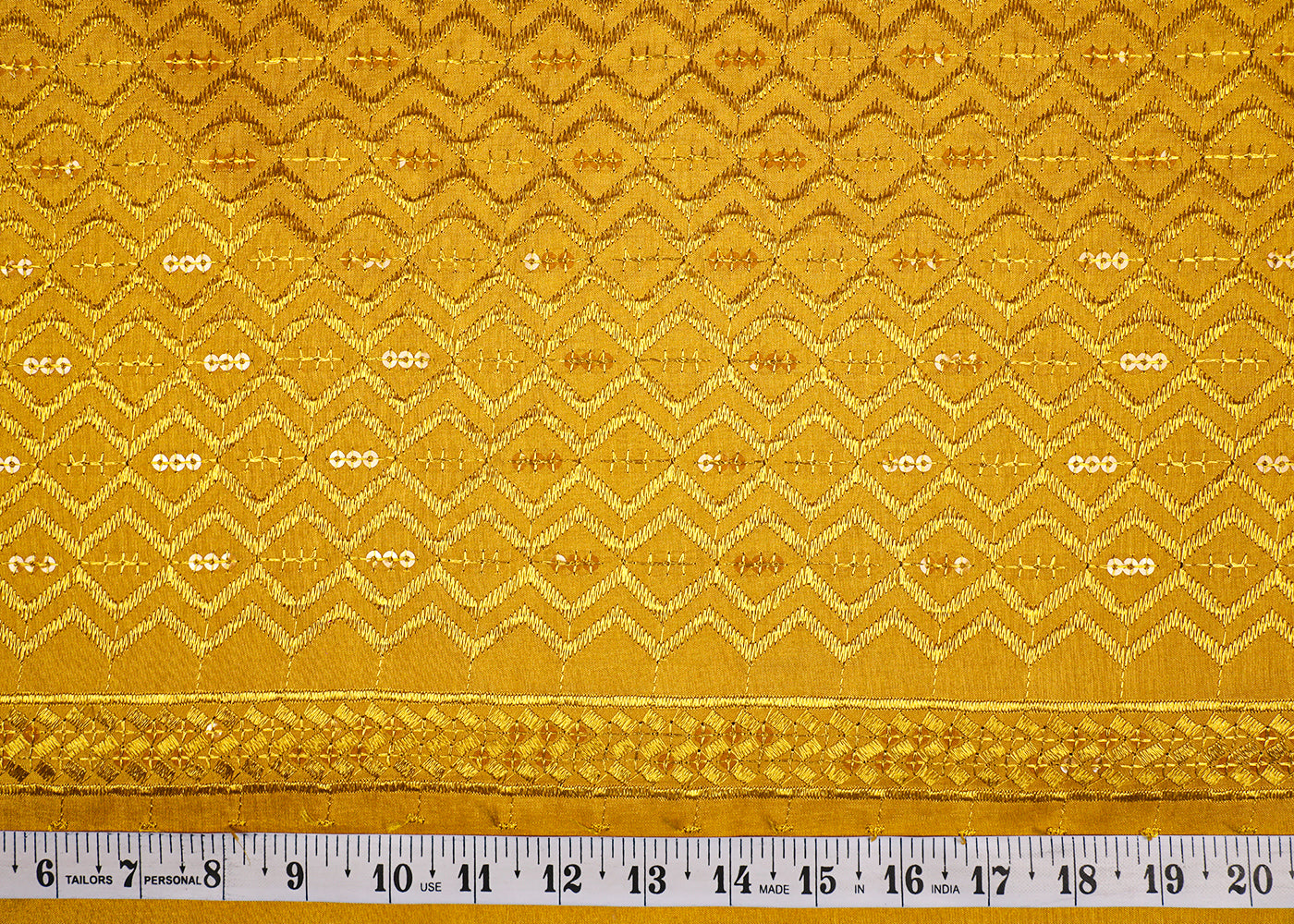 Mustard Upada Silk Fabric With All Over Thread And Sequins Work 19521