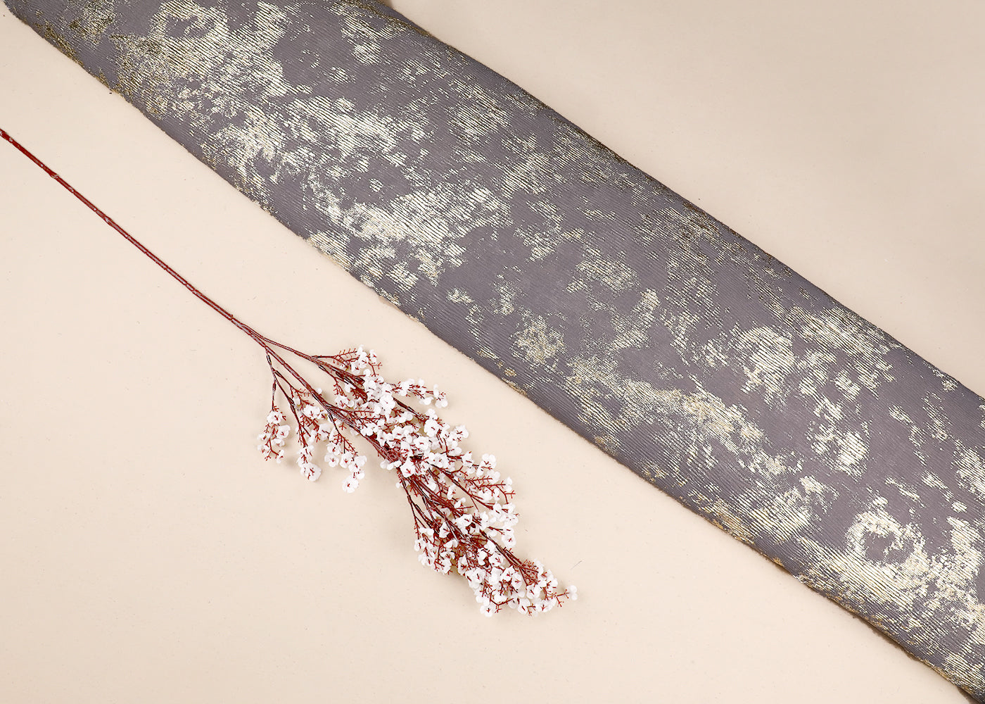 Grey Crushed Georgette Fabric With All Over Golden Foil Work 19529