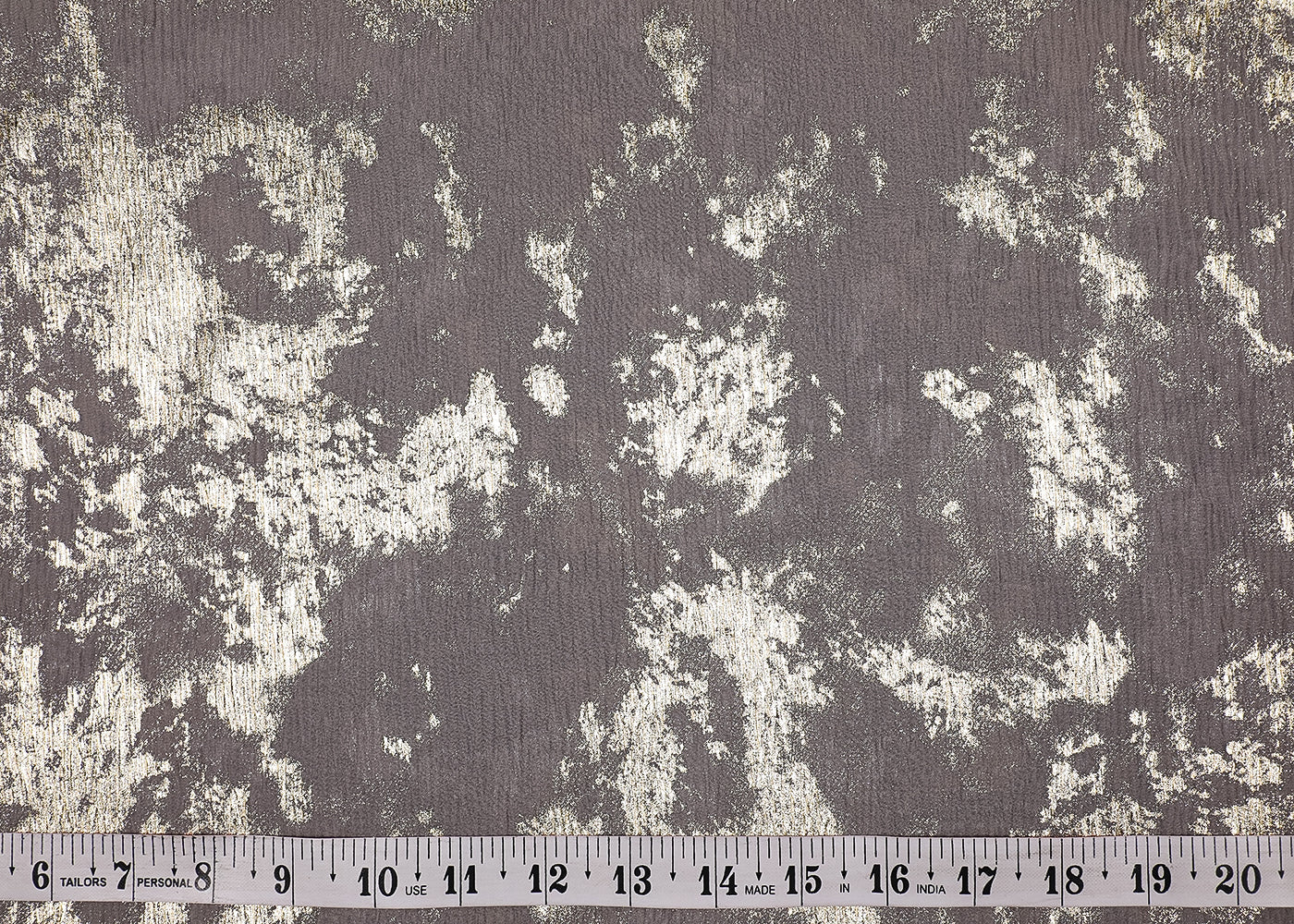 Grey Crushed Georgette Fabric With All Over Golden Foil Work 19529