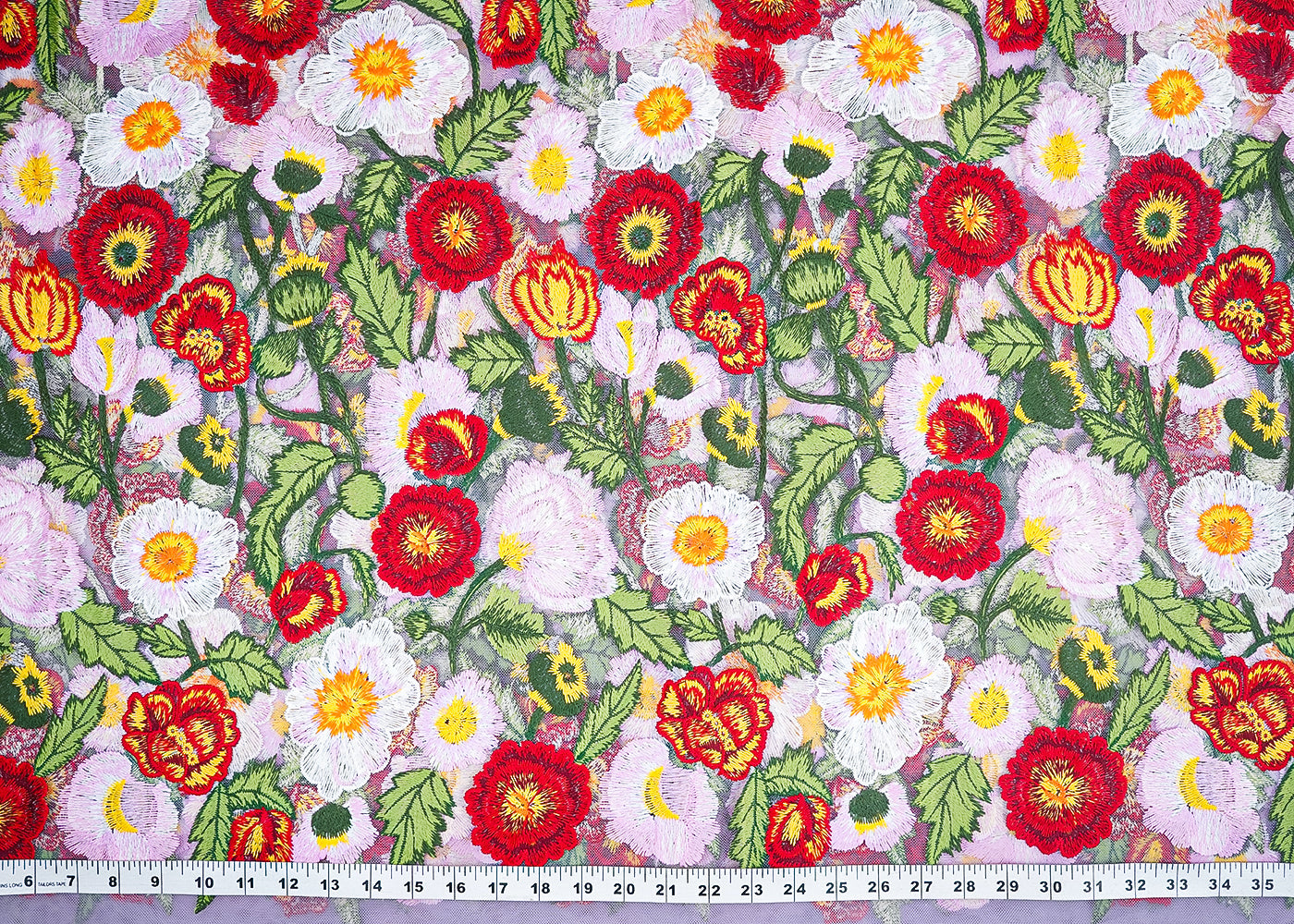 Lavender Imported Net Fabric With All Over Thread Work Flowers 19532