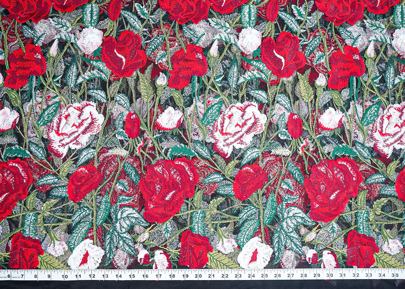 Black Imported Net Fabric With All Over Thread Work Flowers 19534