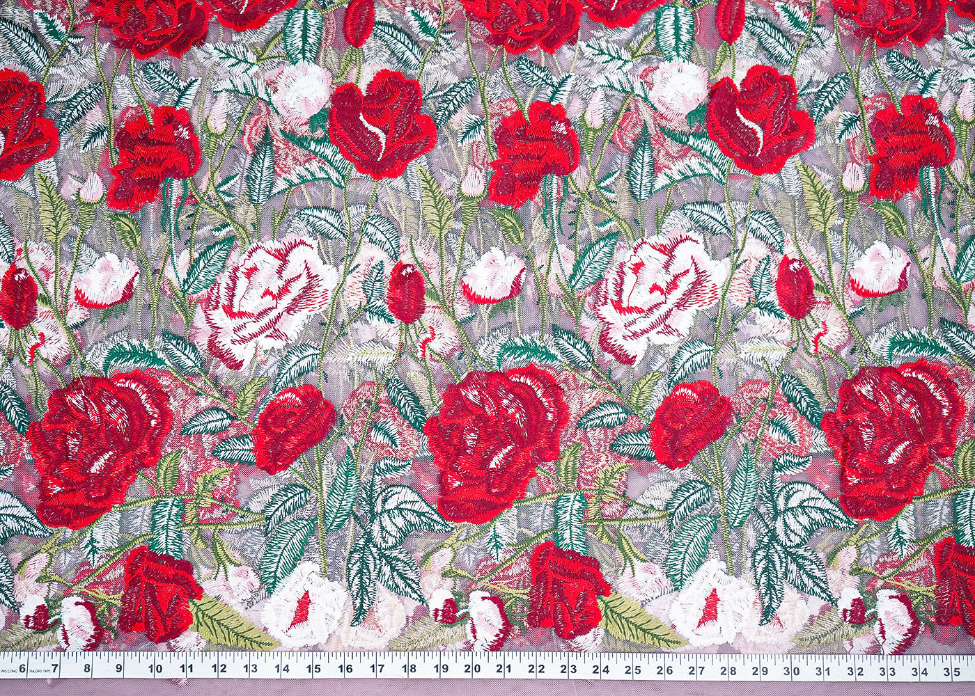 Onion Imported Net Fabric With All Over Thread Work Flowers 19535