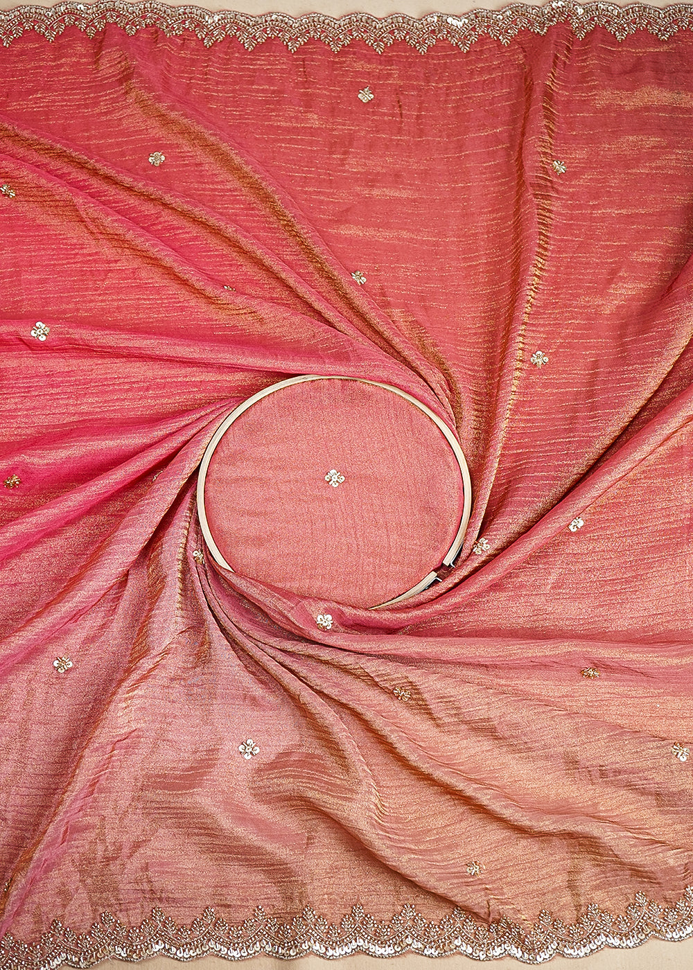 Peach-And-Pink-Dupatta-Tissue-Ombre-Fabric-With-All-Over-Sequins-And-Katdana-Work-With-Two-Side-Border-19542-close-view