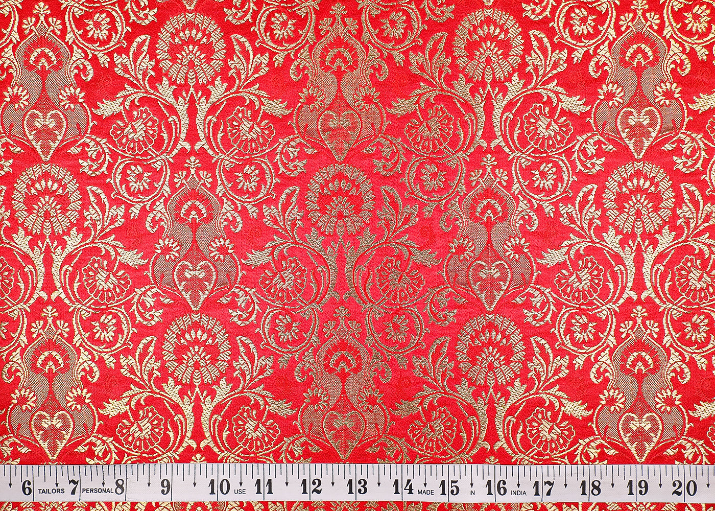 Red Banarasi Brocade Fabric With All Over Thread And Golden Zari Handloom 19546