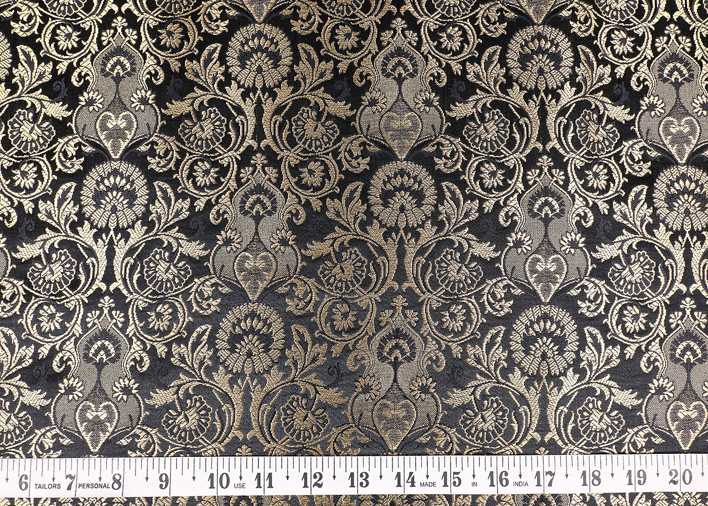 Black Banarasi Brocade Fabric With All Over Thread And Golden Zari Handloom 19547