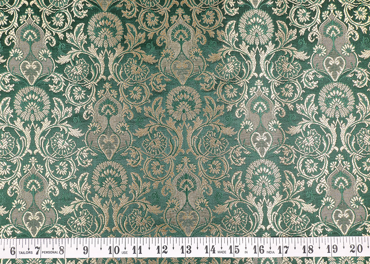 Bottle Green Banarasi Brocade Fabric With All Over Thread And Golden Zari Handloom 19548