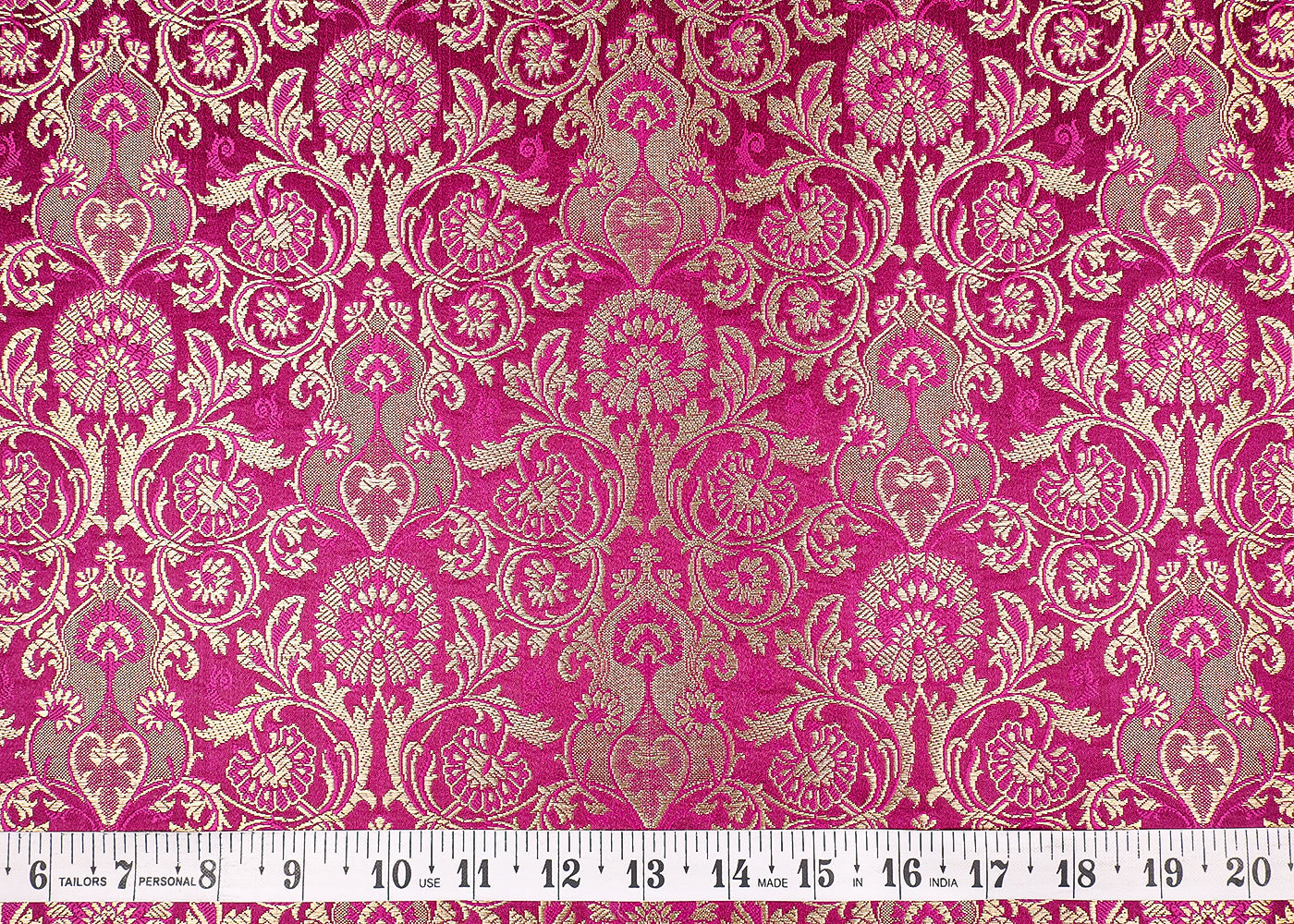 Purple Banarasi Brocade Fabric With All Over Thread And Golden Zari Handloom 19549