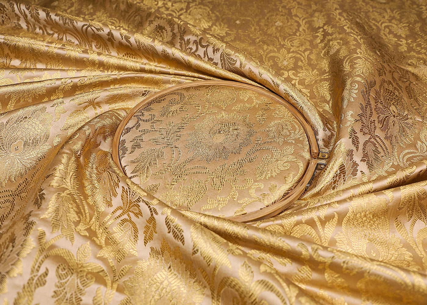 Gold Banarasi Brocade Fabric With All Over Golden Zari Handloom 19551