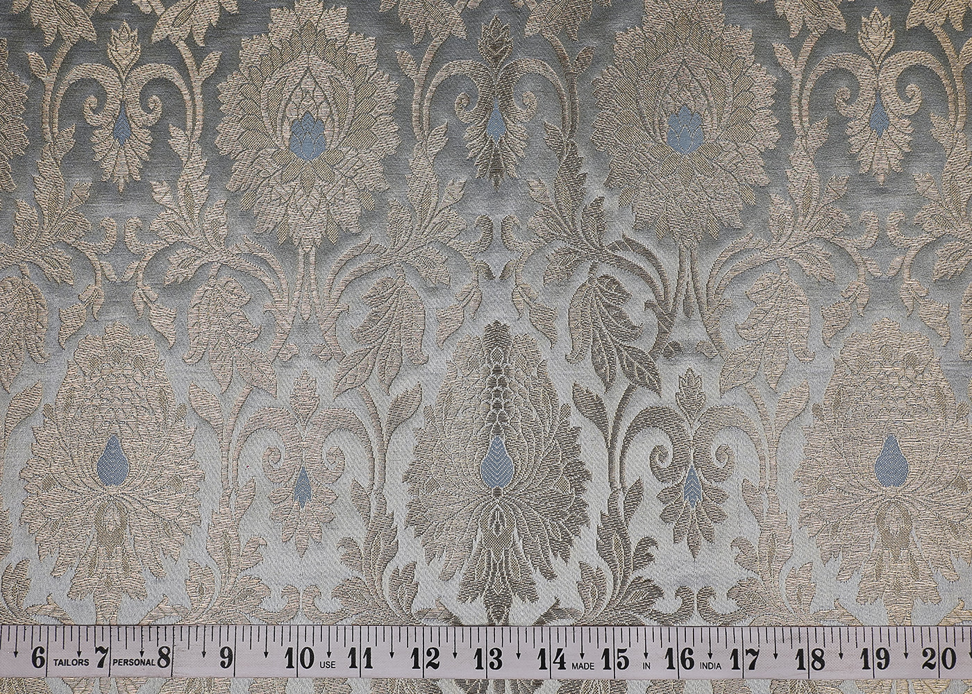 Light Grey Banarasi Brocade Fabric With All Over Golden Zari Handloom 19552