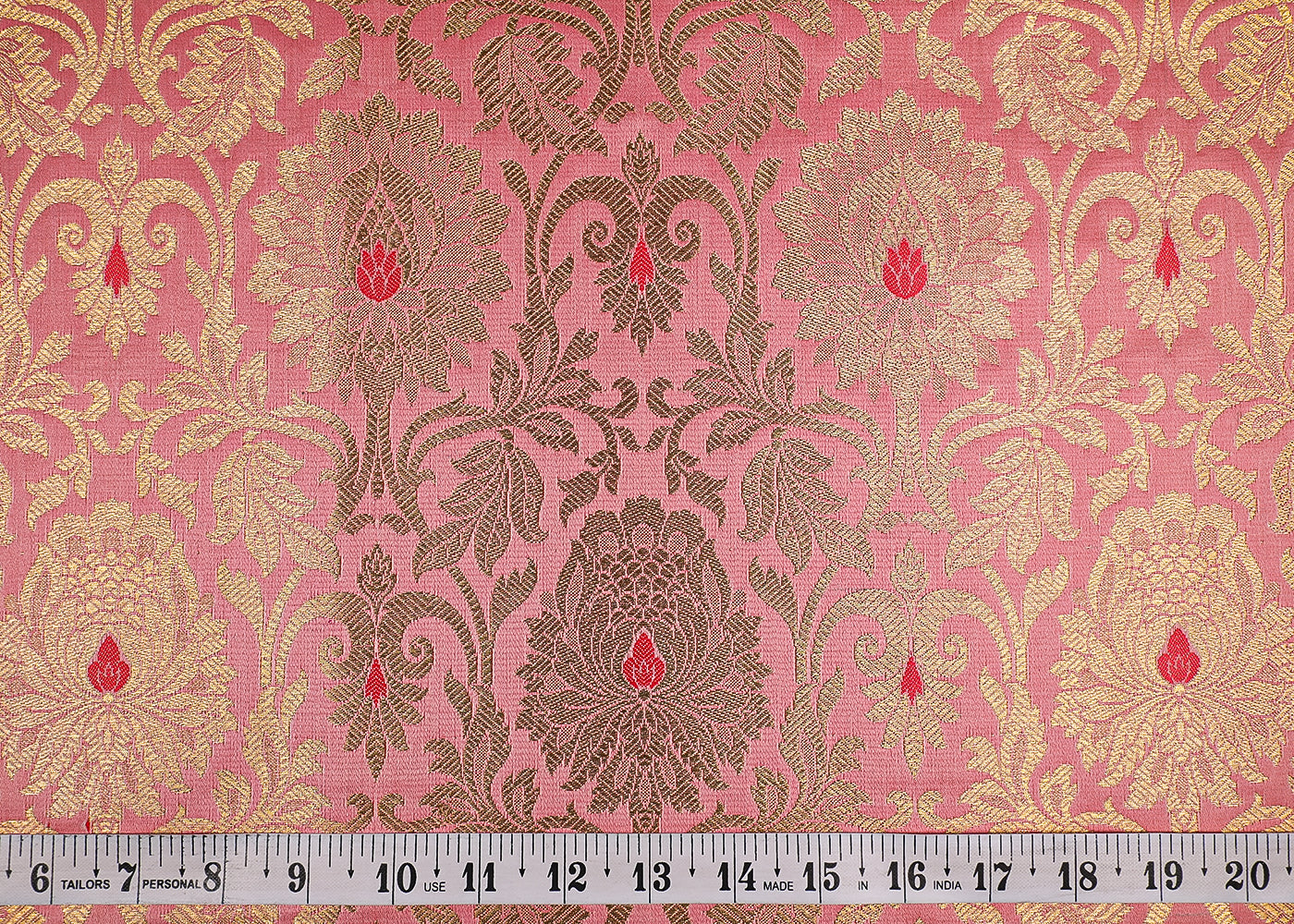 Light Pink Banarasi Brocade Fabric With All Over Golden Zari Handloom 19554