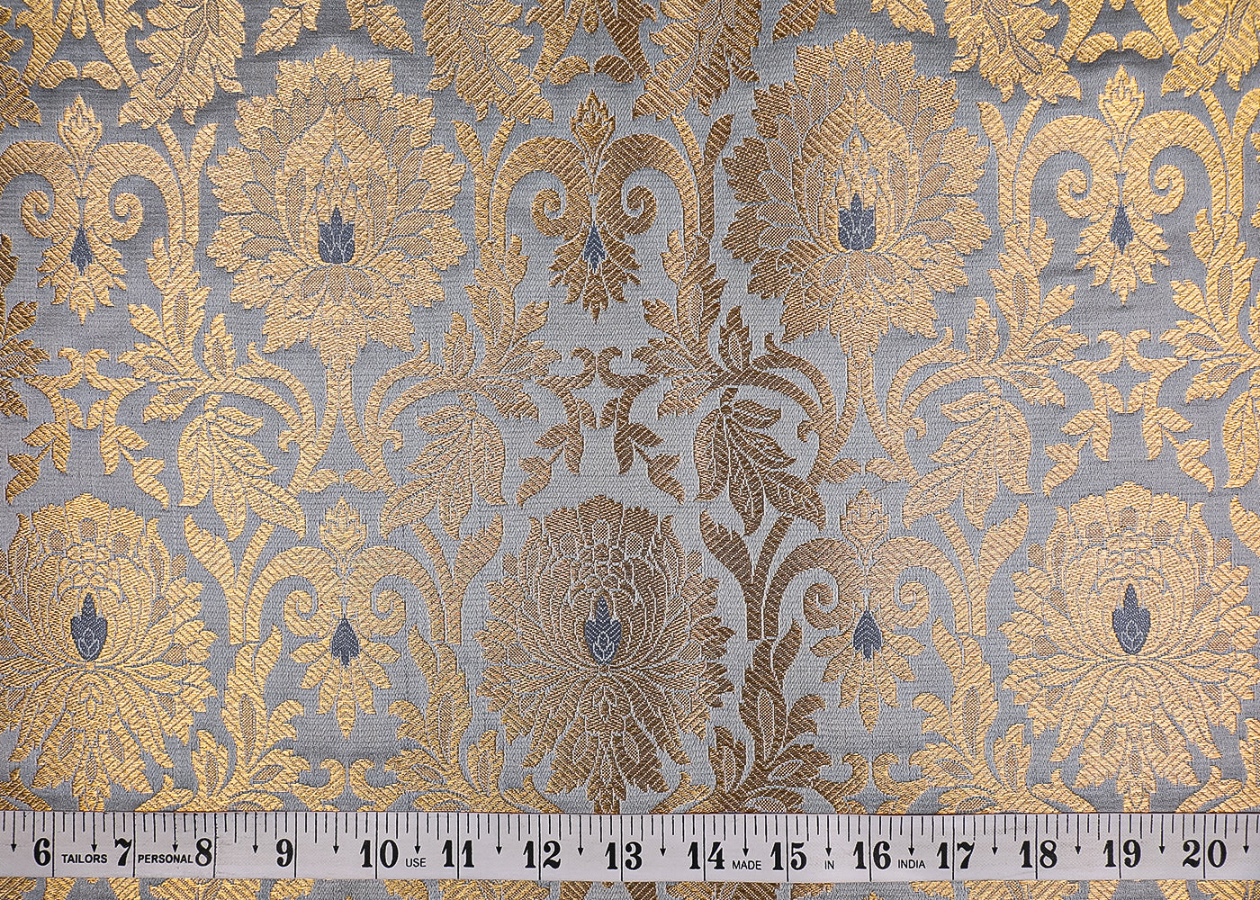 Grey Banarasi Brocade Fabric With All Over Golden Zari Handloom 19555
