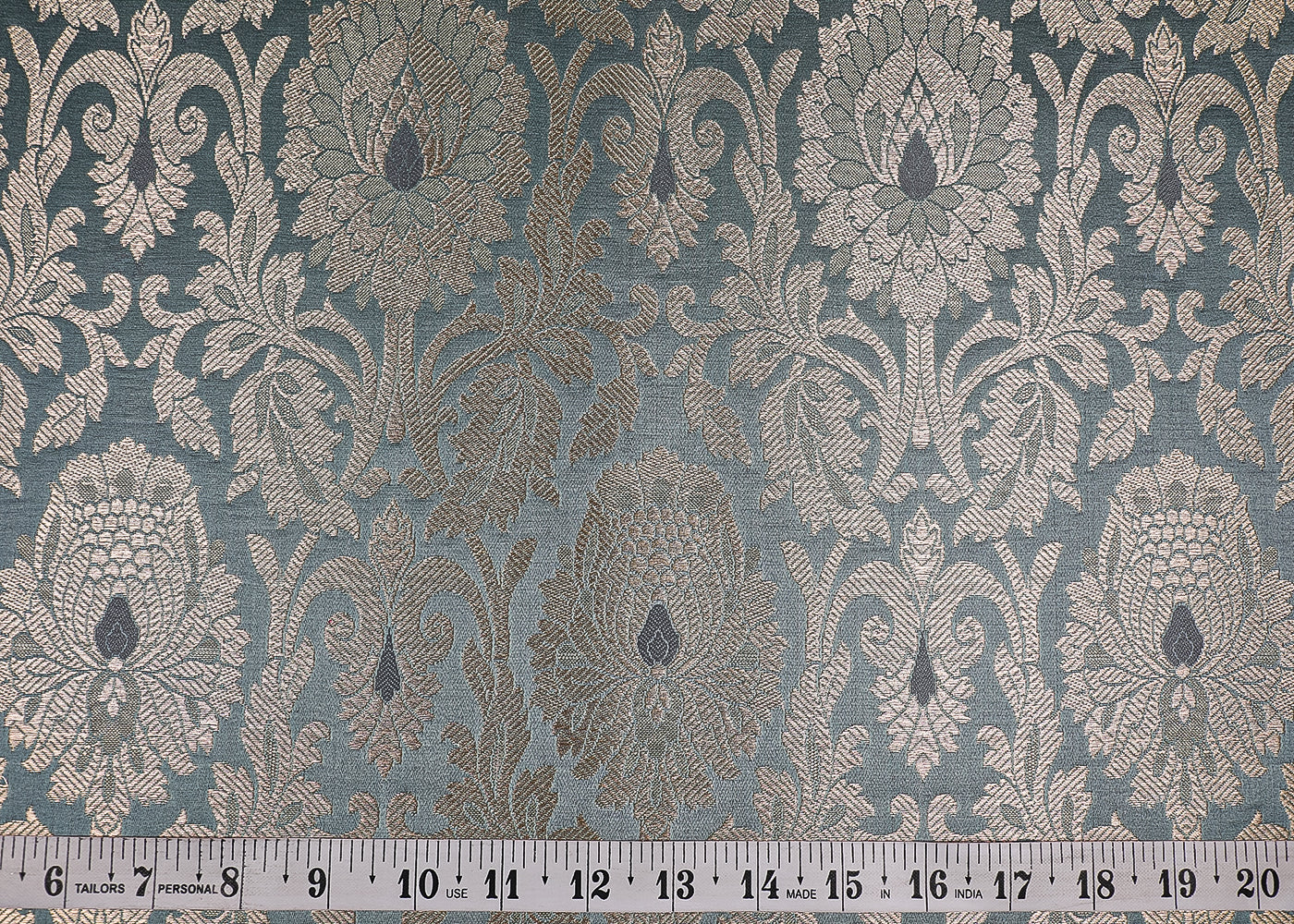 Powder Blue Banarasi Brocade Fabric With All Over Golden Zari Handloom 19556
