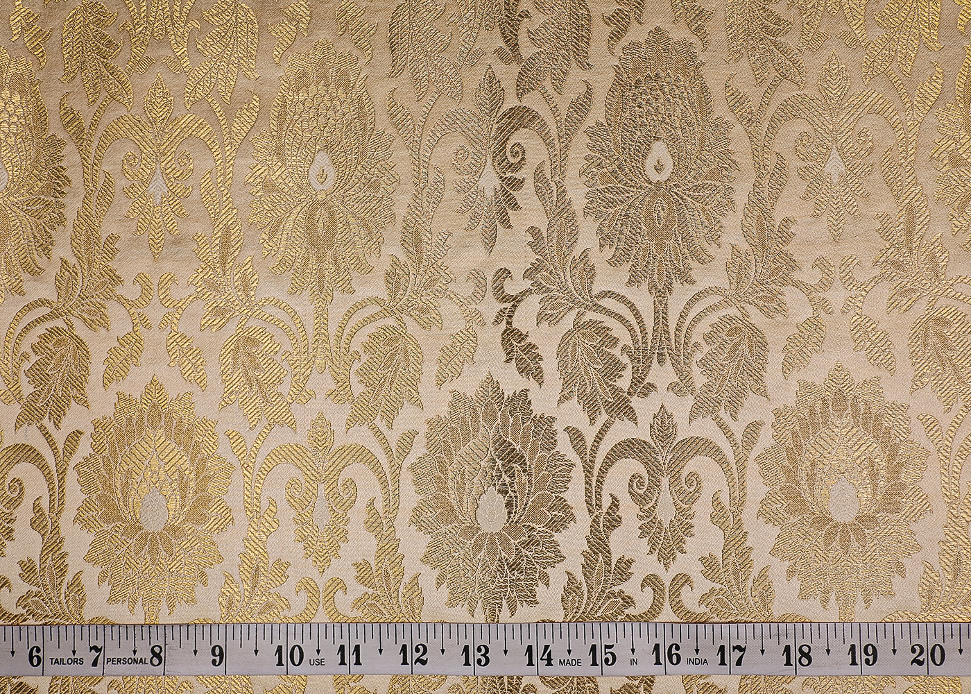 Cream Banarasi Brocade Fabric With All Over Golden Zari Handloom 19557