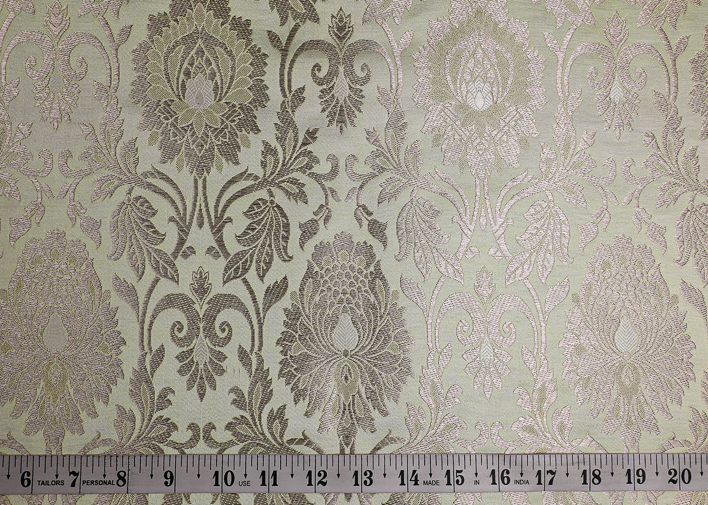 Pastel Green Banarasi Brocade Fabric With All Over Golden Zari Handloom 19560