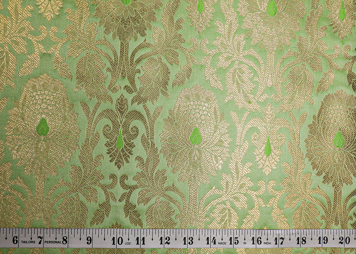 Pista Green Banarasi Brocade Fabric With All Over Golden Zari Handloom 19561