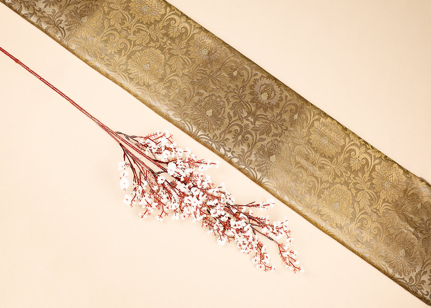 Gold Banarasi Brocade Fabric With All Over Golden Zari Handloom 19562