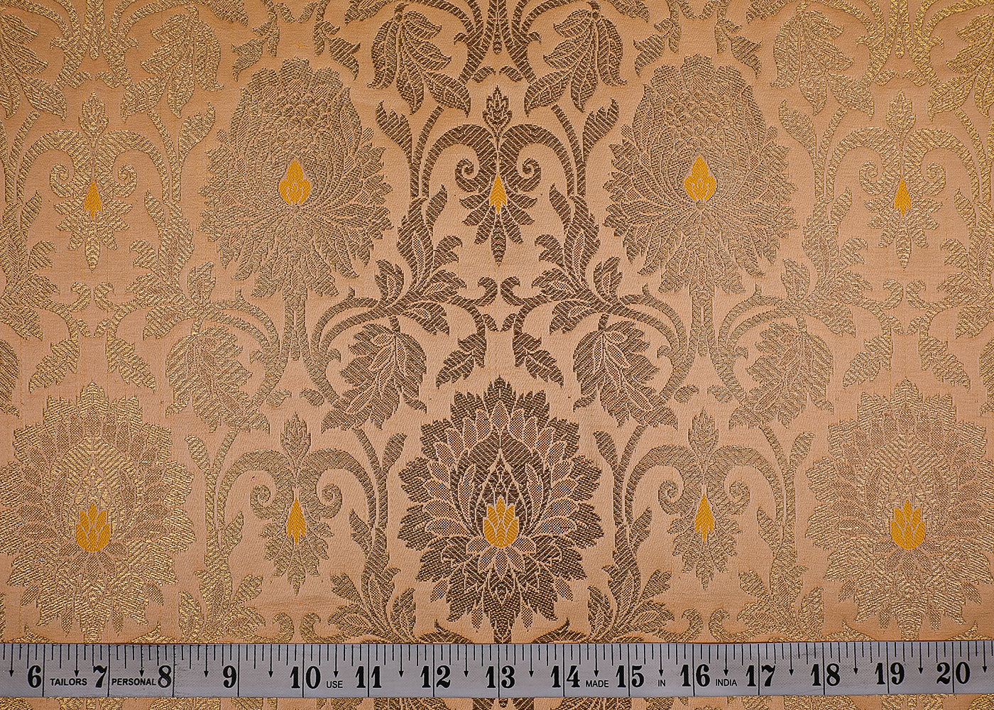 Peach Banarasi Brocade Fabric With All Over Golden Zari Handloom 19563