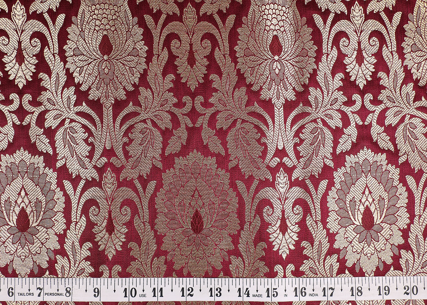 Wine Banarasi Brocade Fabric With All Over Golden Zari Handloom 19565
