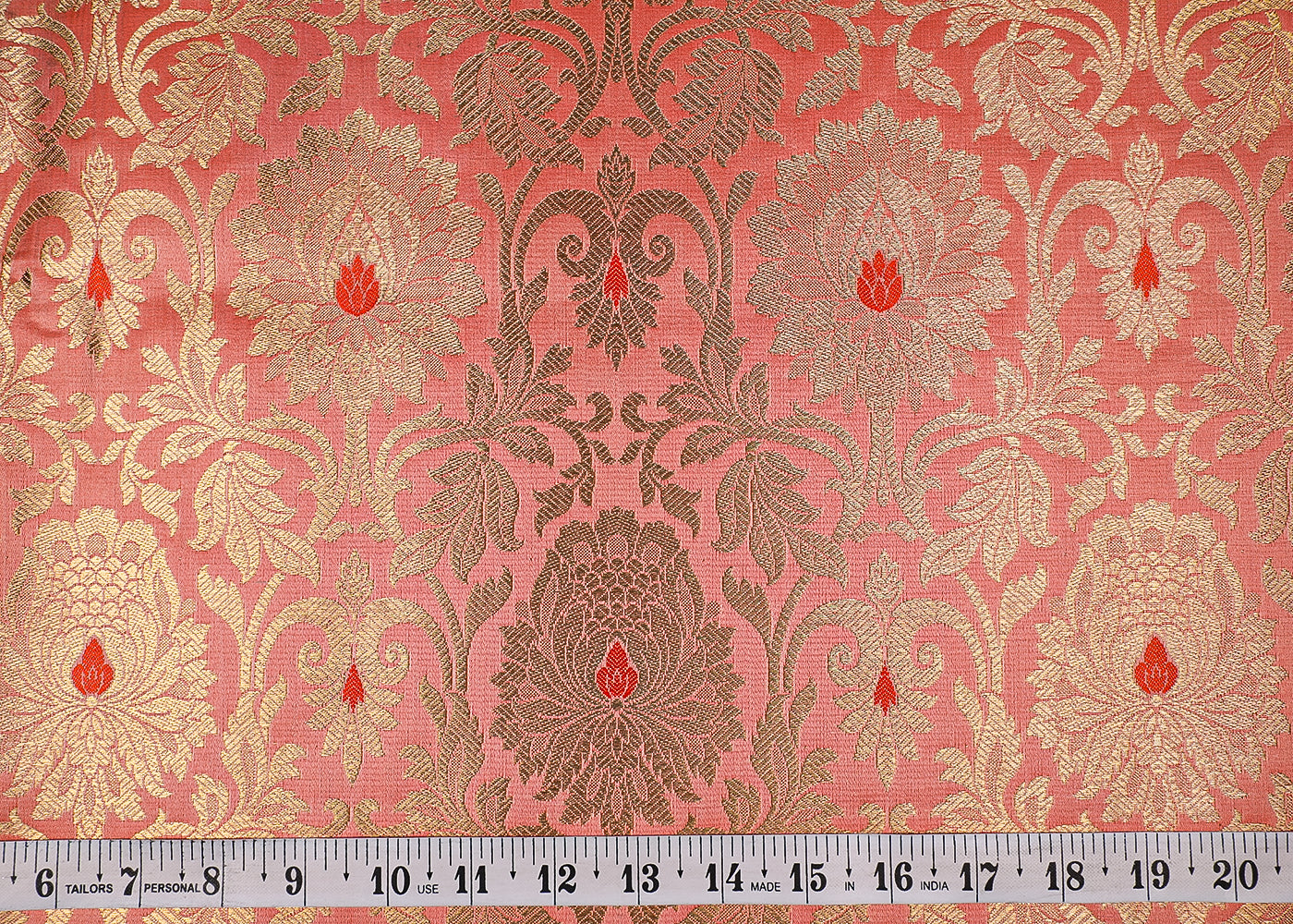 Peach Banarasi Brocade Fabric With All Over Golden Zari Handloom 19567