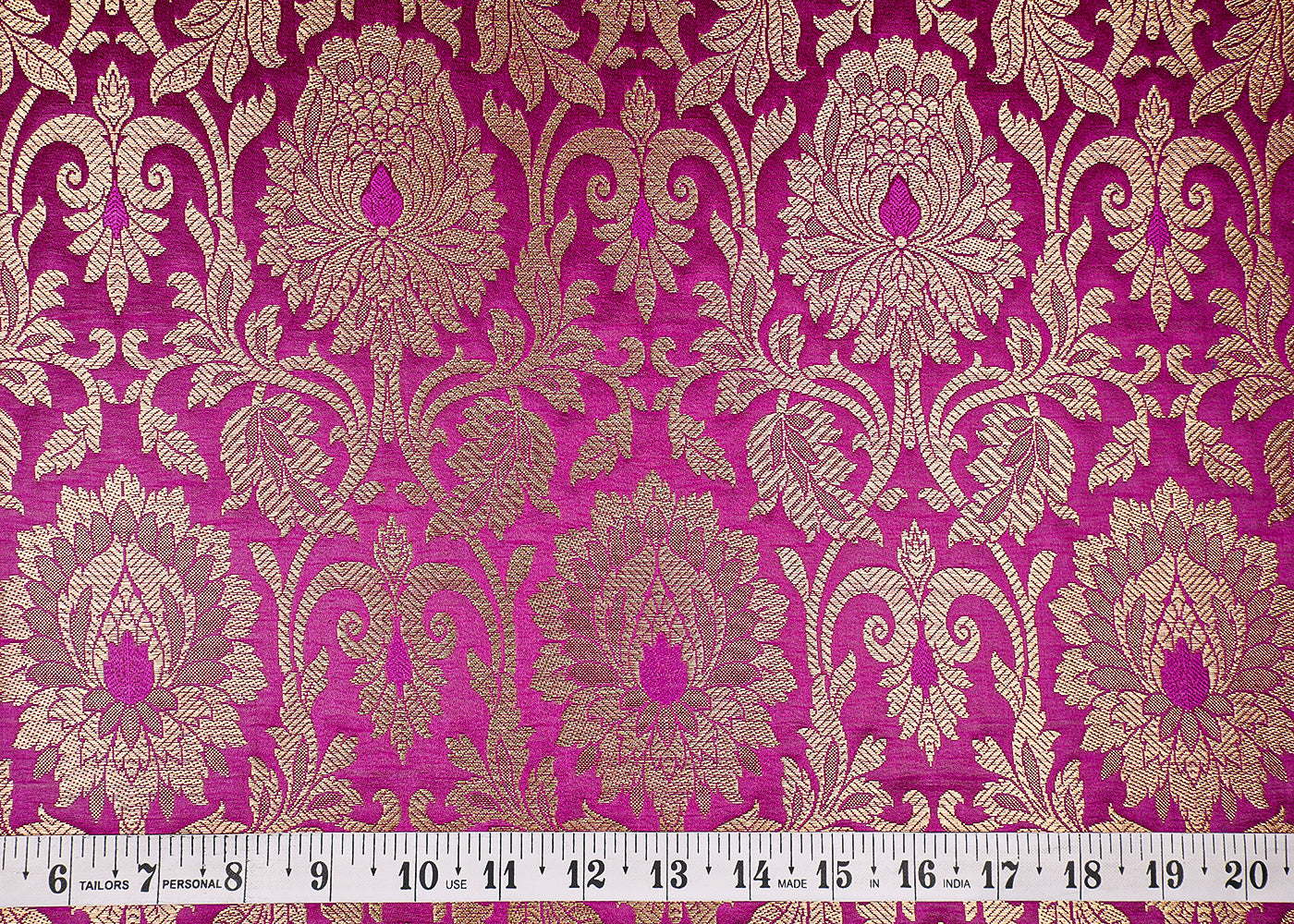 Purple Banarasi Brocade Fabric With All Over Golden Zari Handloom 19568