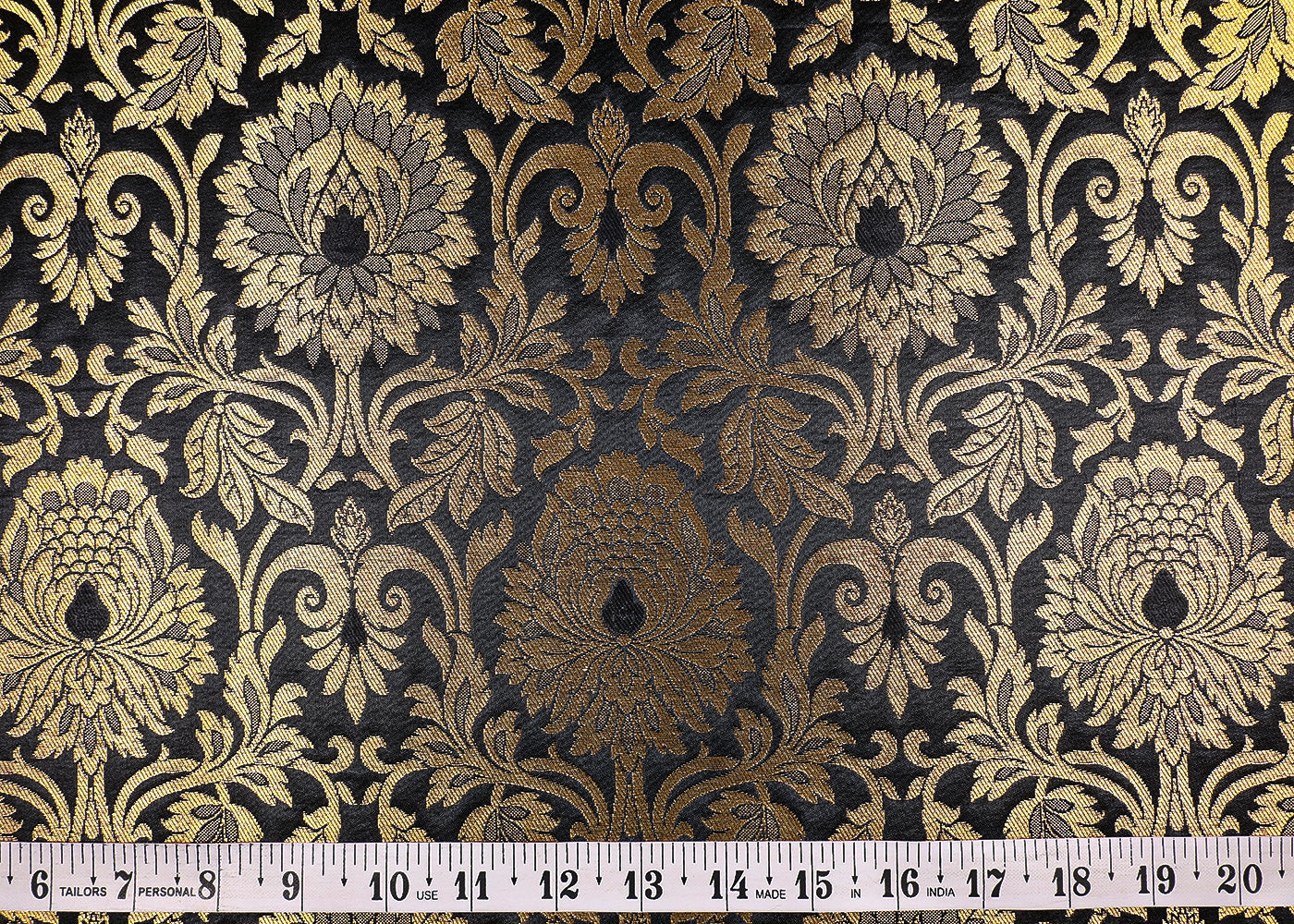 Black Banarasi Brocade Fabric With All Over Golden Zari Handloom 19571