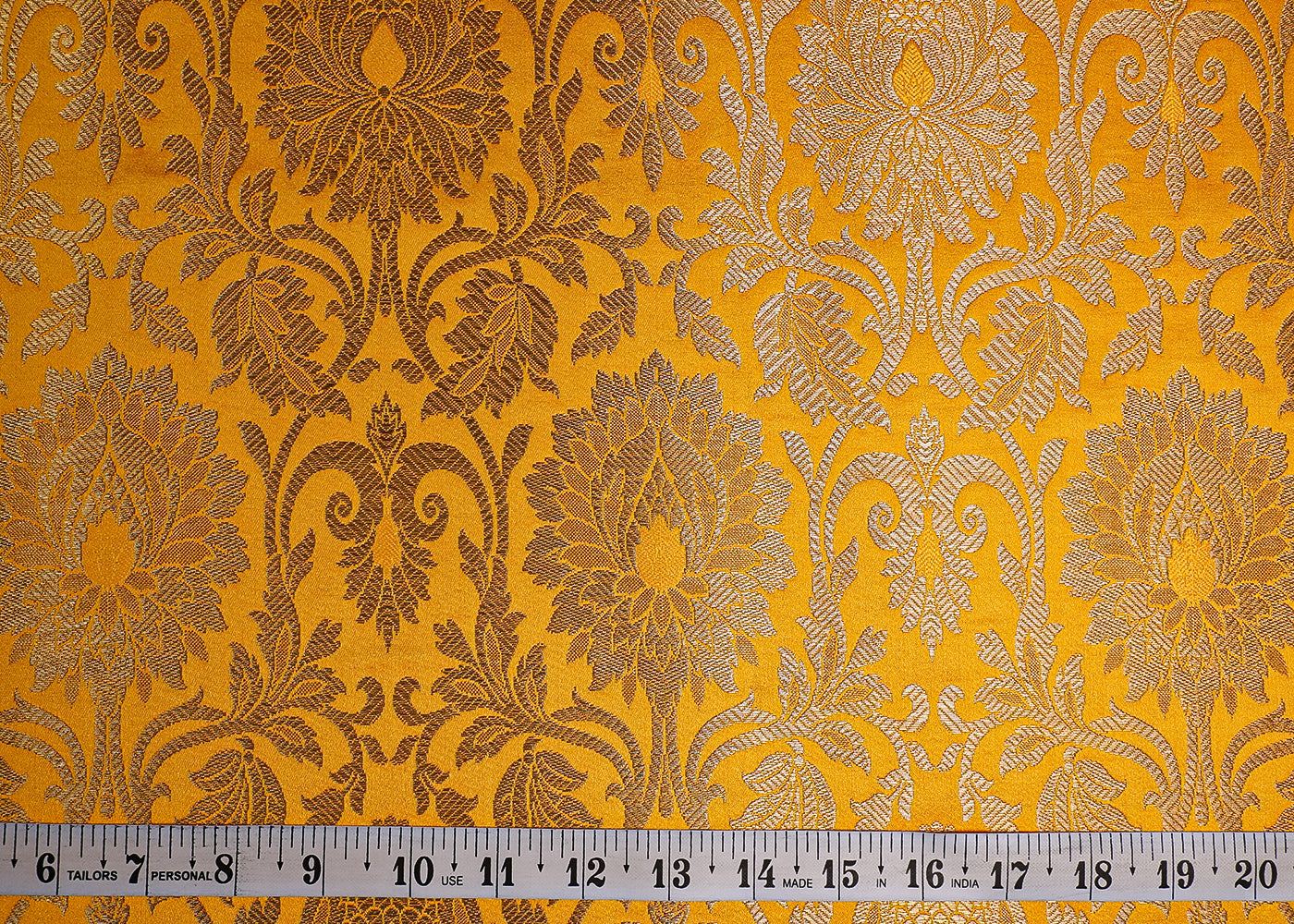 Yellow Banarasi Brocade Fabric With All Over Golden Zari Handloom 19572