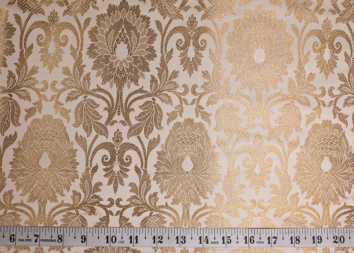 Cream Banarasi Brocade Fabric With All Over Golden Zari Handloom 19574