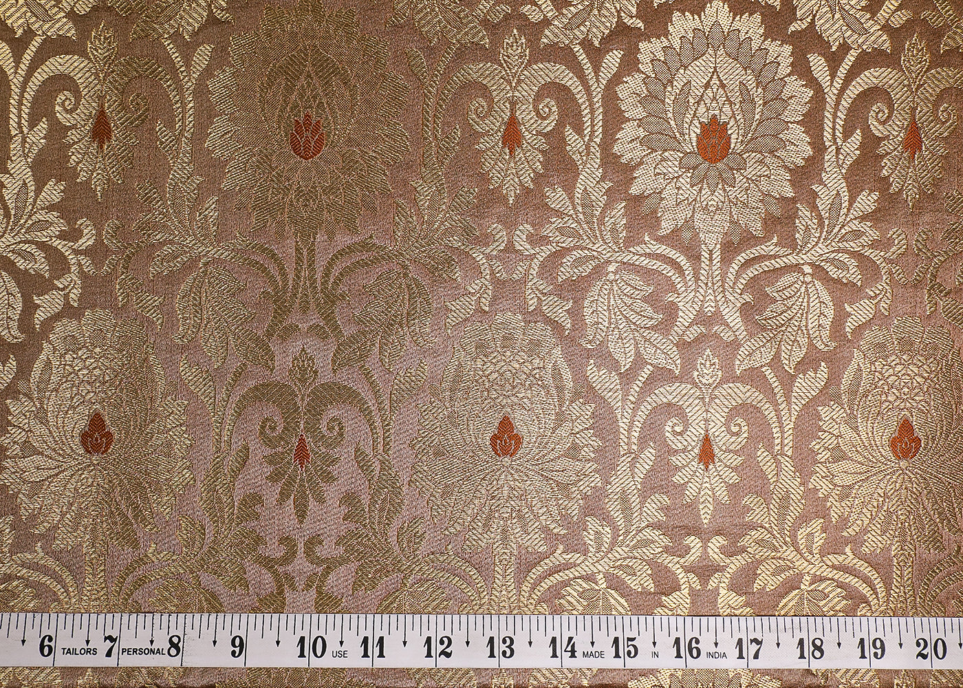 Brown Banarasi Brocade Fabric With All Over Golden Zari Handloom 19576