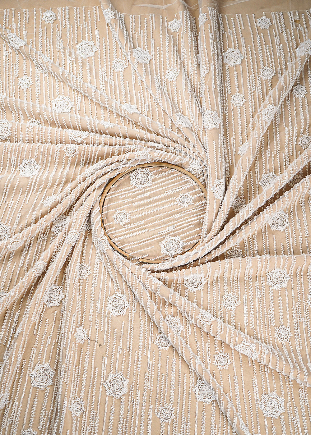 White Imported Net Fabric With All Over Sequins And Bead Work 19586