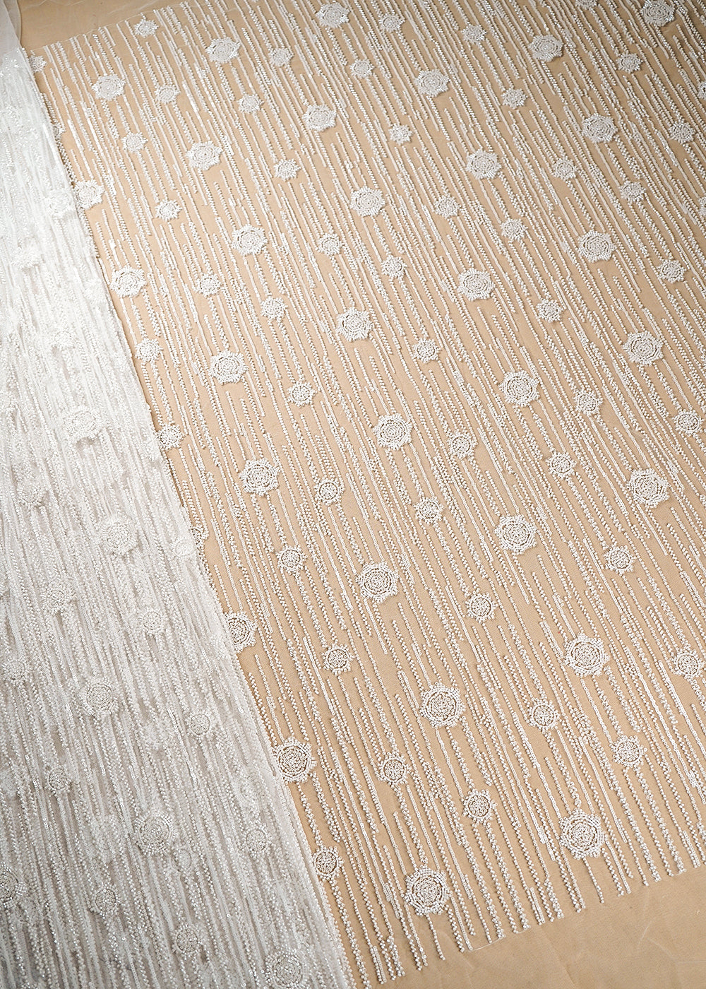 White Imported Net Fabric With All Over Sequins And Bead Work 19586