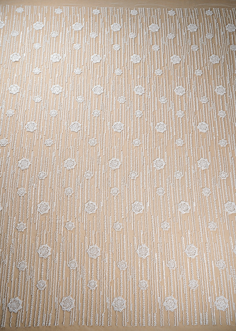 White Imported Net Fabric With All Over Sequins And Bead Work 19586