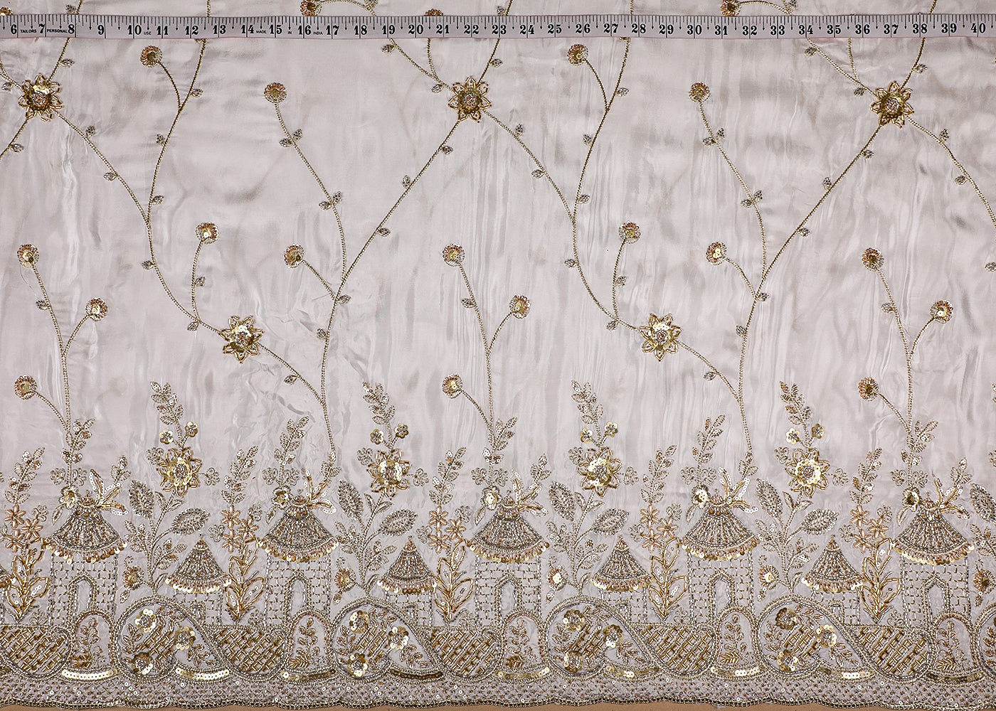 White Crepe Fabric With All Over Bead, Zari, Sequins Work And One Side Heavy Border 19591
