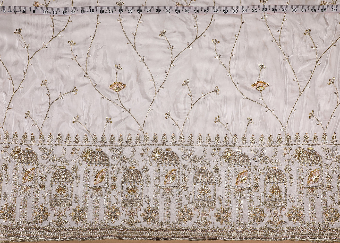 White Crepe Fabric With All Over Bead, Zari, Sequins Work And One Side Heavy Border 19593