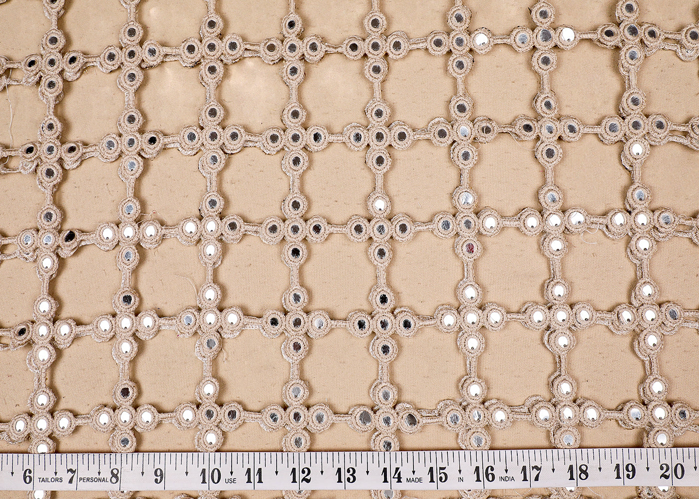 Imported Laser Cutwork Net Fabric With All Over Rose Gold Zari And Faux Mirror Work 19597