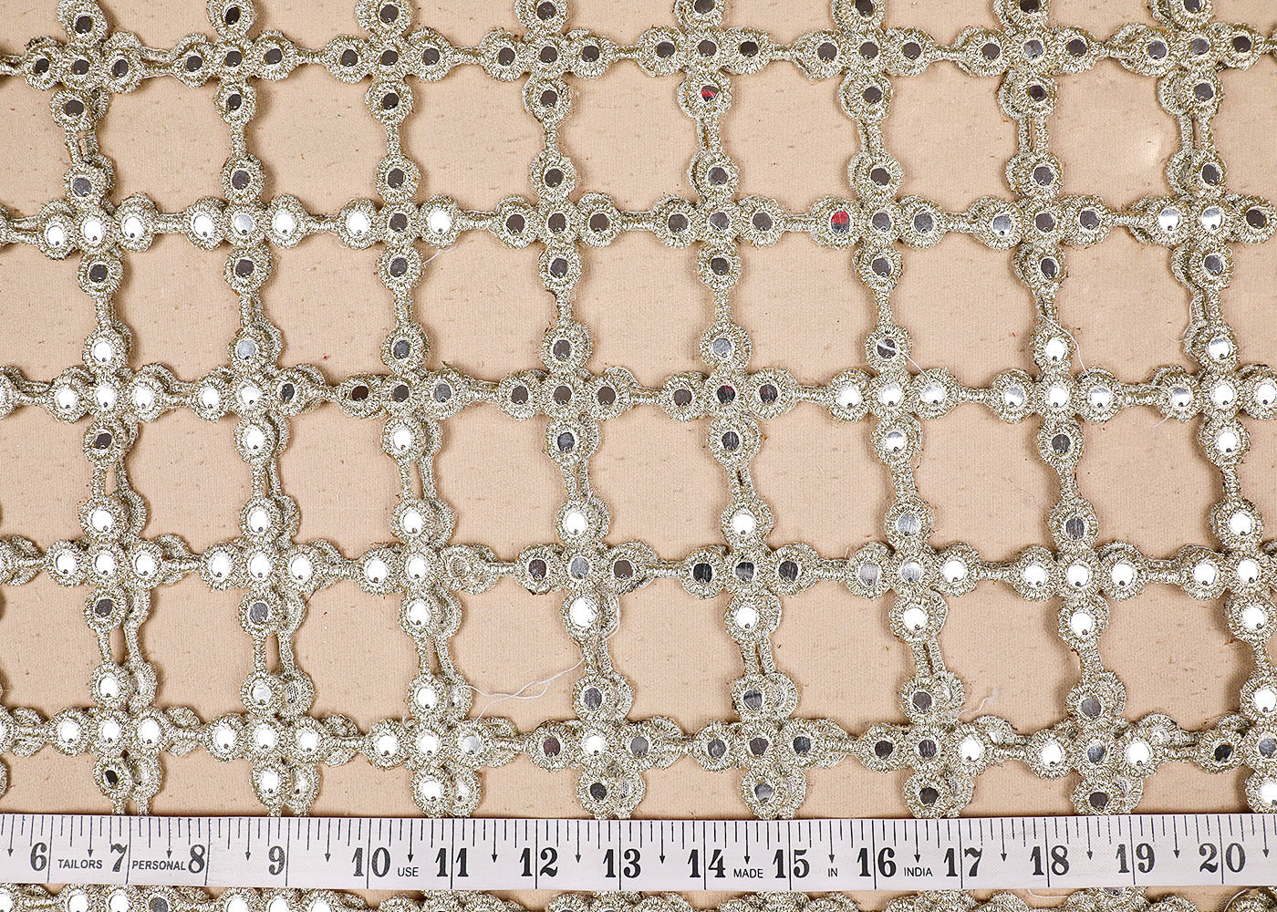 Imported Laser Cutwork Net Fabric With All Over Metallic Gold Zari And Faux Mirror Work 19598