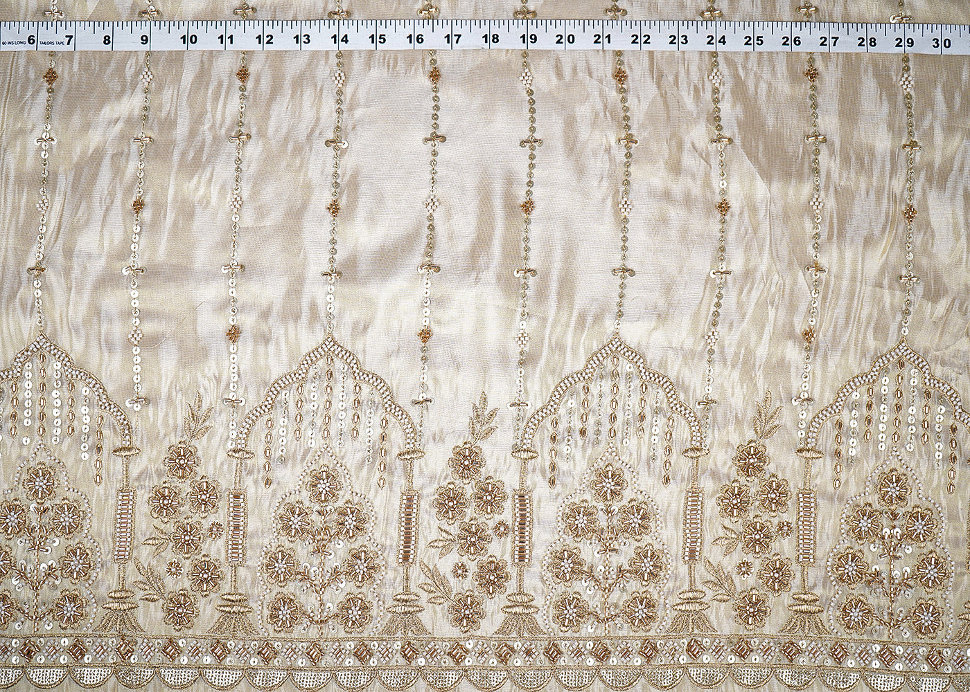 Gold Tissue Fabric With All Over Katdana, Bead, Zari And Sequins Work With One Side Border 19602