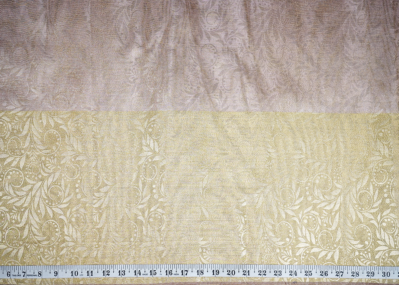 Dull Gold Organza Fabric with Allover Self Work with One-Side Heavy Border 19612
